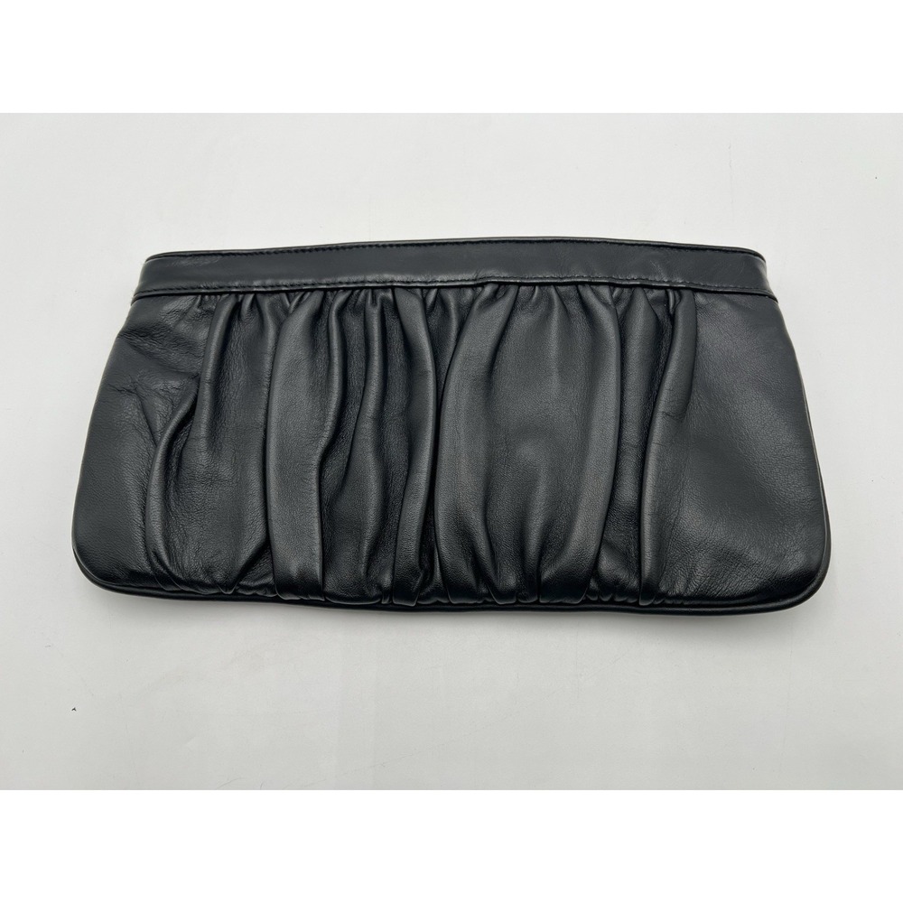 Great American Leatherworks Black‎ Ruched Genuine Leather Clutch Purse